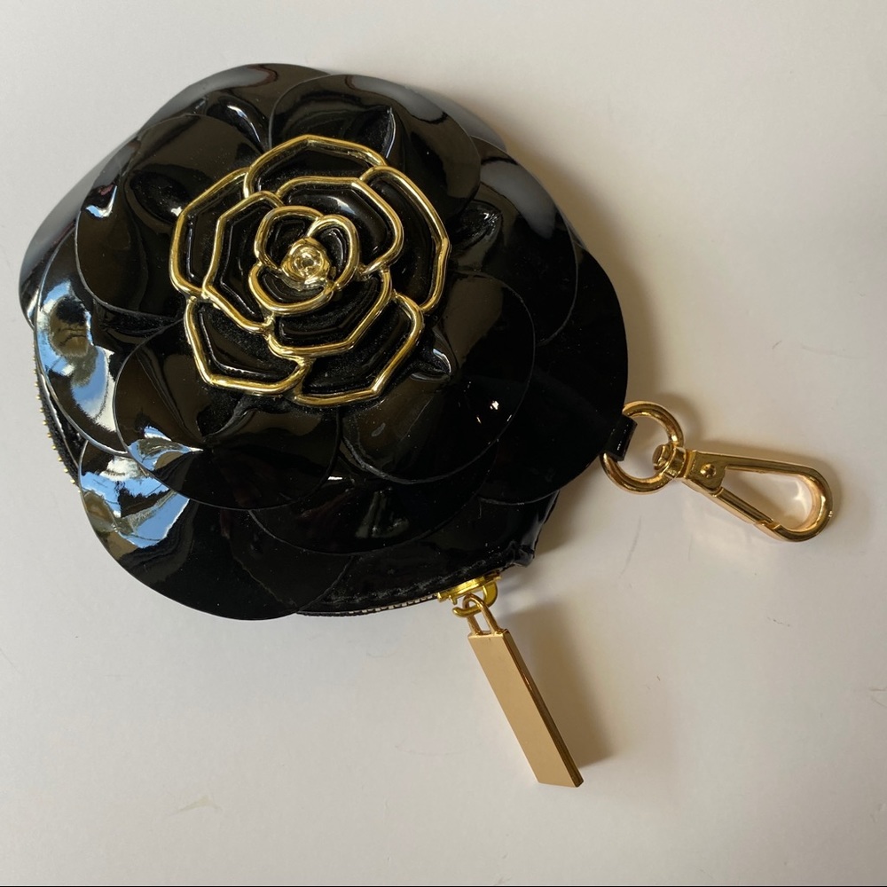 Coin Purse Black Patent Leather with Key Ring